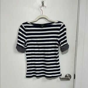 Ralph Lauren Navy and White 3/4 Sleeve Fitted Tee